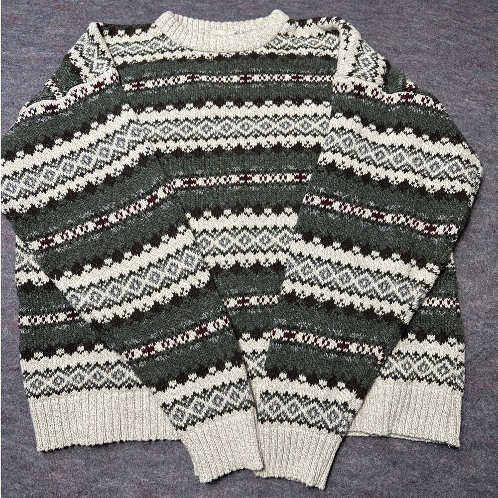 Vintage Fieldmaster Chunky Knit Sweater Mens XL Nordic Fair Isle USA Made 90s